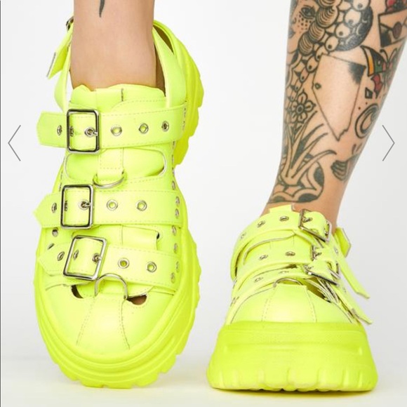 Slime Best Life Buckle Platforms- Neon Green - Picture 3 of 4